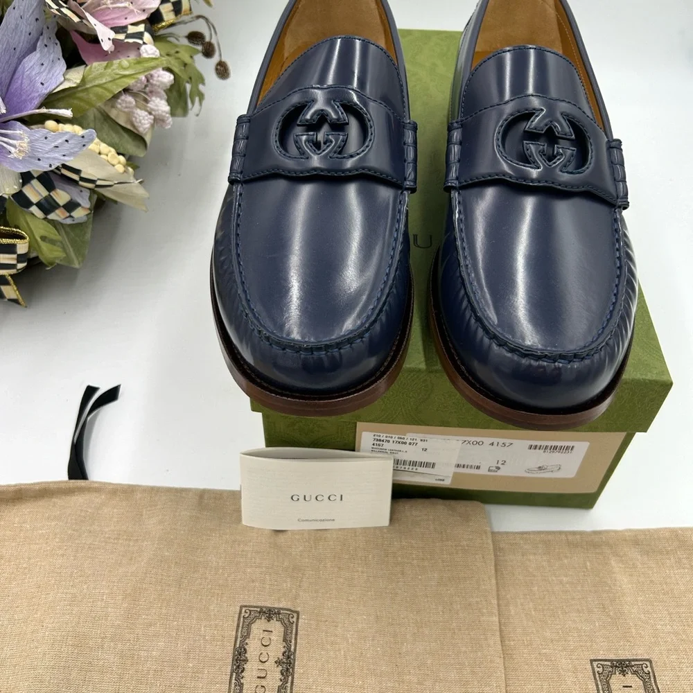 Men’s Gucci interlocking GG leather loafers size 12 made in Italy cobbler soles - Picture 3 of 11